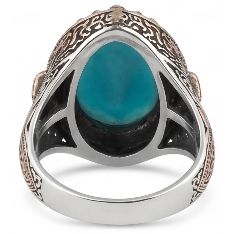 Turquoise Bague Sertie Halo 8,5 carats Or 14K Bicolore – vue de dessus