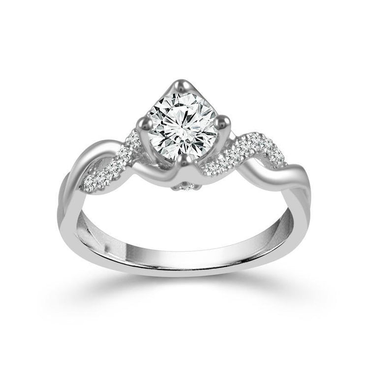 Diamant Solitaire avec Pierres Latérales 2,10-carats Or Blanc 14 Carats – vue principale