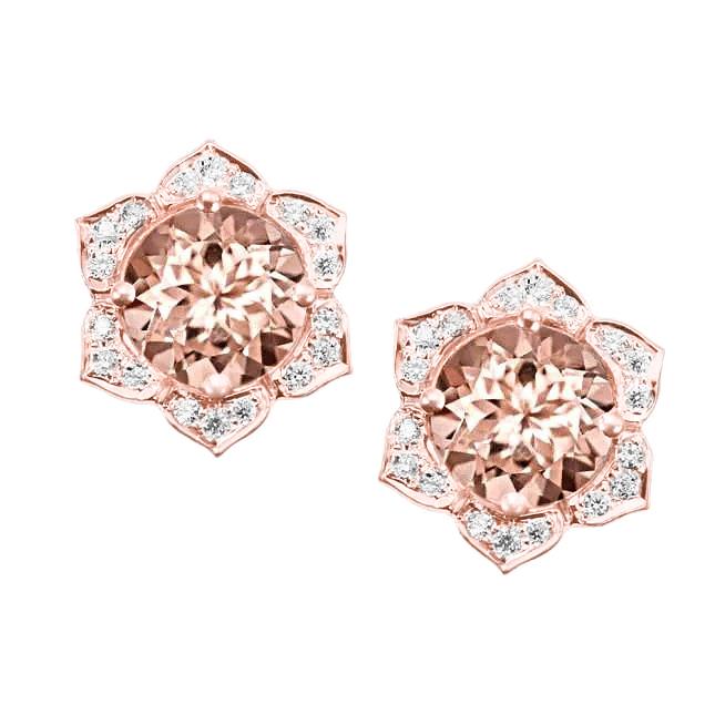 11.20 ct big morganite avec diamants lady studs boucle d'oreille en or 14k