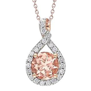 12 ct serti griffes morganite avec pendentif diamants or rose 14K