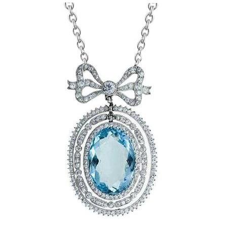 12.25 carats ovale aigue-marine avec diamants pendentif or blanc 14k
