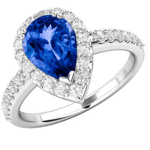 12.25 carats. Alliance Poire Tanzanite Avec Diamants Ronds WG 14K - HarryChadEnt.FR