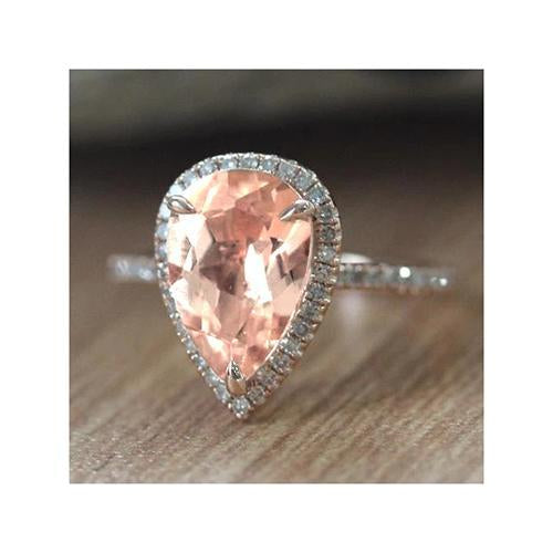 12.50 ct poire morganite avec diamants bague de mariage or blanc 14k