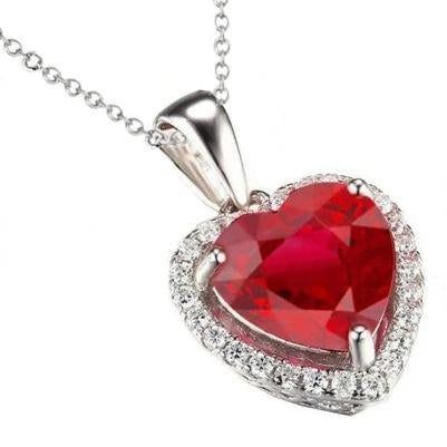 13.25 carats. collier pendentif coeur rubis avec diamants ronds wg 14k