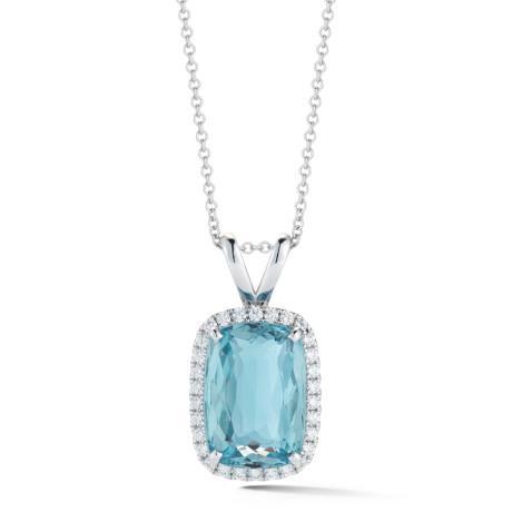 13.50 ct aigue-marine avec diamants pendentif avec chaîne or blanc 14k