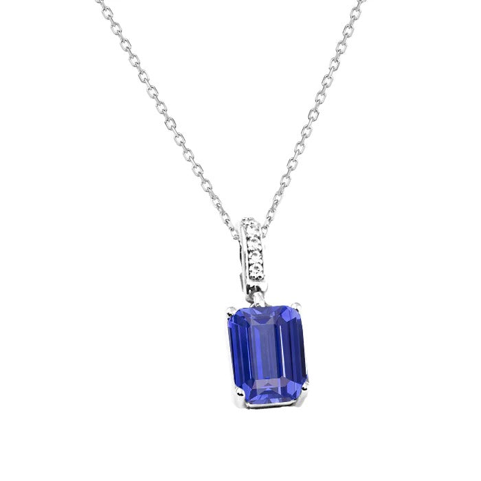 14K Gold Lady's Emerald Blue Sapphire & Diamond Pendant 1.75 quilates