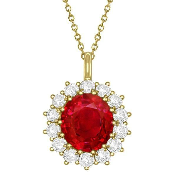 14k yg rubis et diamants 8.40 carats pendentif collier avec chaîne