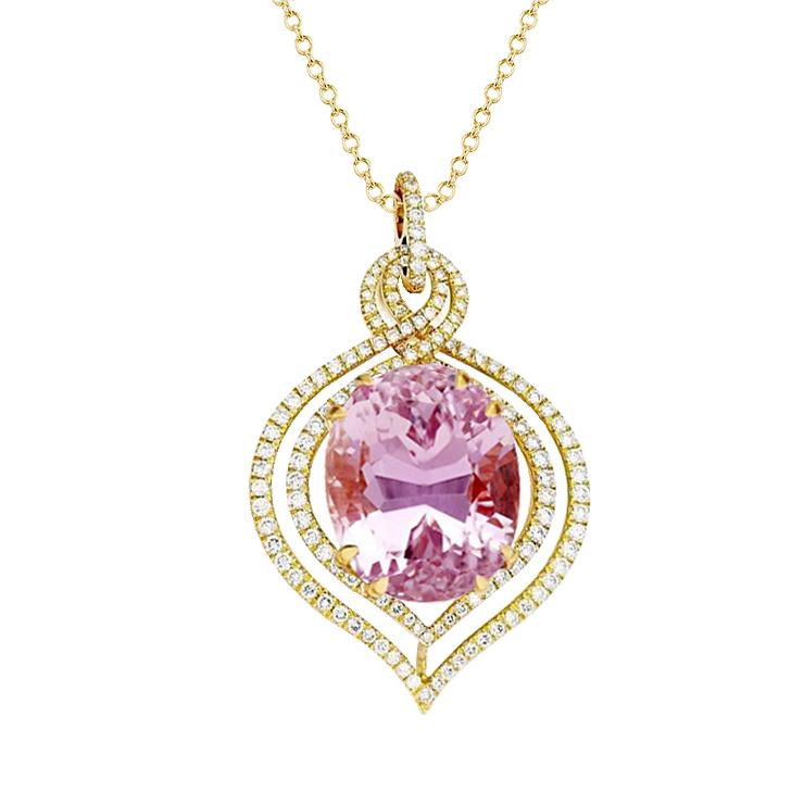 14k or jaune dames rose kunzite diamant pendentif bijoux en pierres précieuses