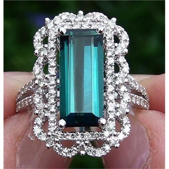 14.50 ct tourmaline et diamants bague de fiançailles or blanc 14k