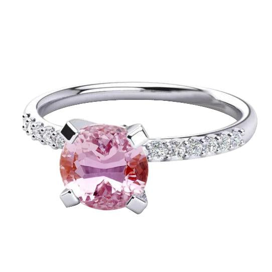 14.60 Ct Bague De Mariage Ronde Kunzite Rose Et Diamants Or Blanc 14K - HarryChadEnt.FR