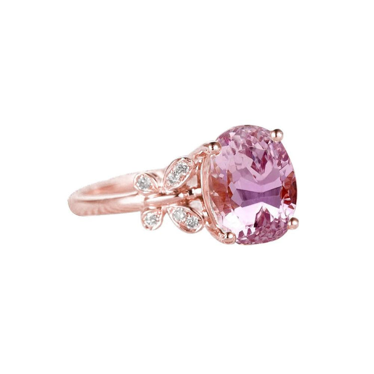 15.50 carats taille ovale kunzite rose avec bague en diamant or rose 14 carats - HarryChadEnt.FR