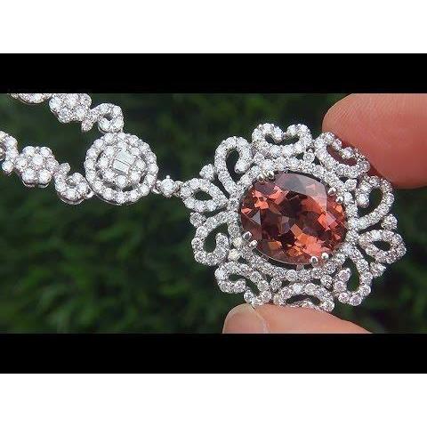 16.00 ct tourmaline et diamants collier pendentif or blanc 14k