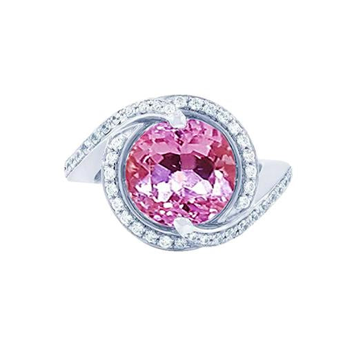 16.00 ct. bague kunzite rose avec diamants or blanc 14k
