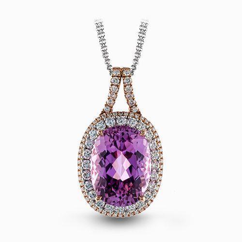 16.25 carats ovale rose Kunzite avec pendentif diamant or rose 14K - HarryChadEnt.FR