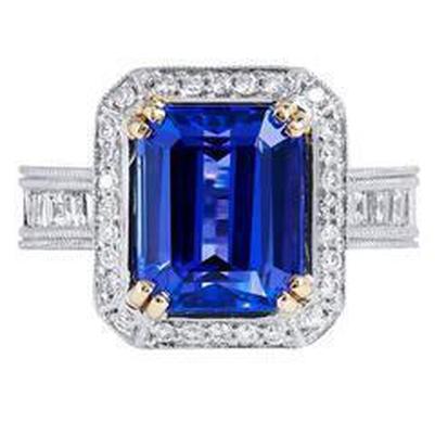 16.50 ct grosse tanzanite et petits diamants alliance or 14k
