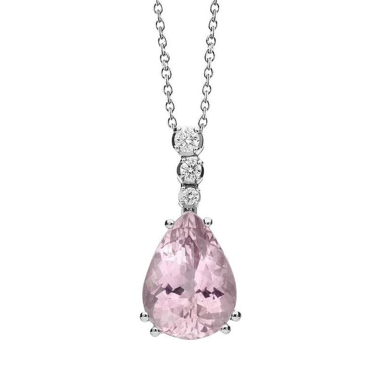 Kunzite taille poire de 16.50 ct avec pendentif collier en or blanc - HarryChadEnt.FR
