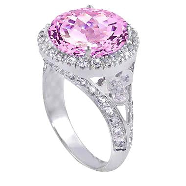 18.50 Ct Kunzite Rose Avec Diamants Bague Anniversaire Or Blanc 14K - HarryChadEnt.FR