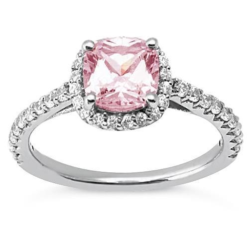 1.41 ct coussin rose saphir anniversaire bague halo pierre précieuse - HarryChadEnt.FR