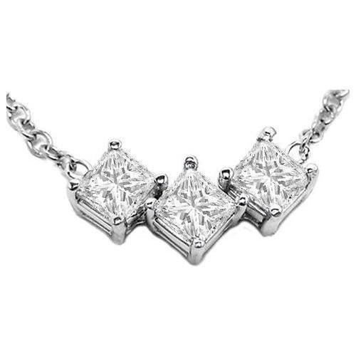 1.5 Ct Prong Set Princess Diamond Collier Pendentif Trois Pierres - HarryChadEnt.FR