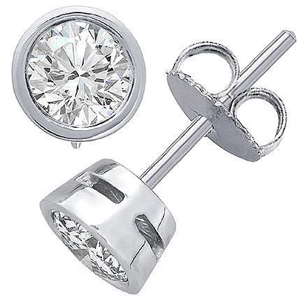 1.5 Ct lunette sertie F Vs1 boucle d'oreille diamant rond or blanc - HarryChadEnt.FR