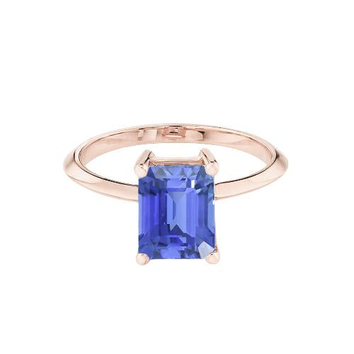 1.50 carats bague solitaire classique émeraude bleu saphir or rose 14k