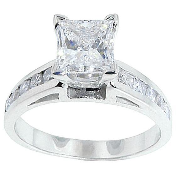 1.50 ct. Bague Diamant En Or Blanc Massif 14K Solitaire Avec Accents - HarryChadEnt.FR