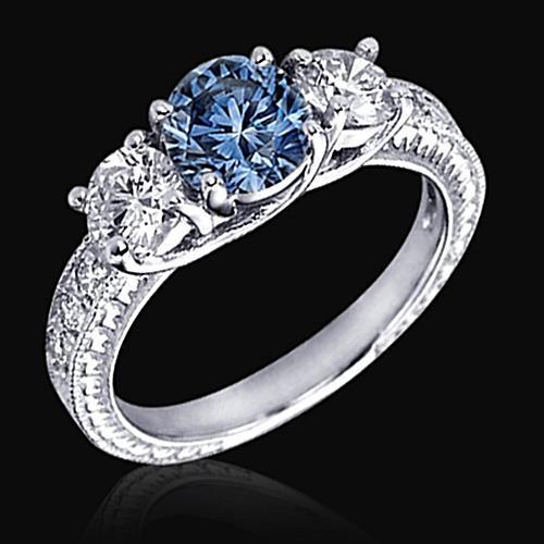 1.60 Carats Bague de Fiançailles Diamant Bleu Or Blanc 14K - HarryChadEnt.FR