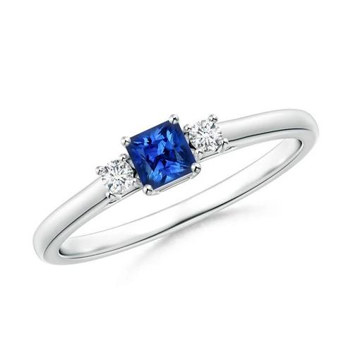 1.65 Ct Bague Trois Pierres Saphir Ceylan Et Diamants Or Blanc 14K - HarryChadEnt.FR