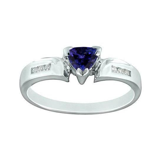 1.75 Carats Trillion AAA Tanzanite Diamants Bague Fantaisie Or Blanc 14K - HarryChadEnt.FR