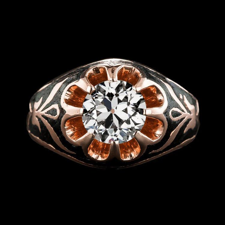 2 Ct Gypsy Solitaire Bague Homme Ronde Vieux Mineur Diamant Style Fleur