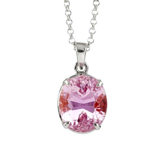 21 Carats Ovale Rose Kunzite Collier Pendentif Or Blanc Bijoux Nouveau - HarryChadEnt.FR
