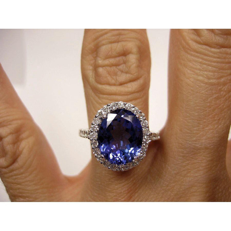 Tanzanite bleue de taille ovale de 2.15 ct avec bague en or et diamants - HarryChadEnt.FR