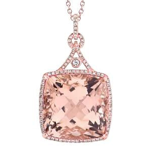 21.25 ct big morganite avec pendentif diamants ronds or rose 14k