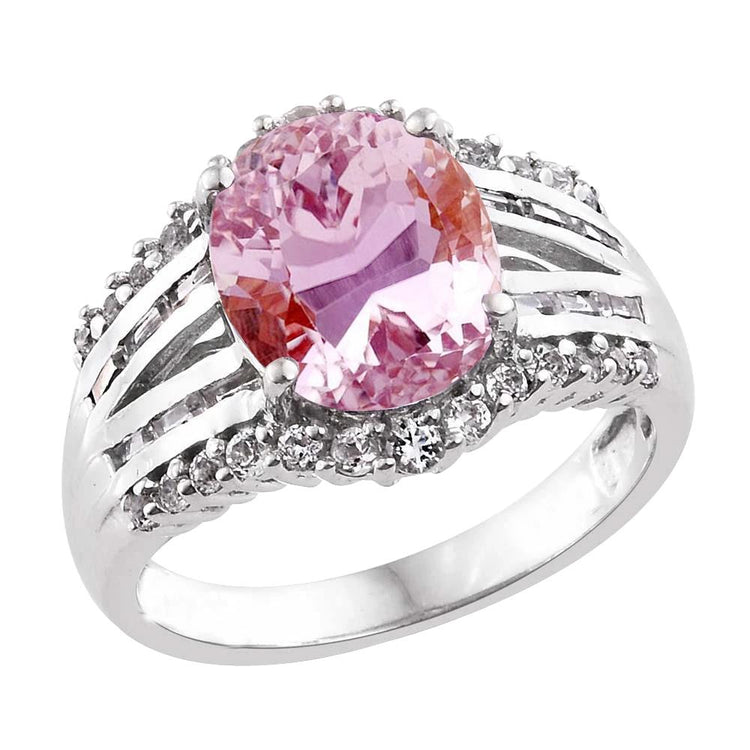 21.85 carats. bague solitaire accent kunzite et diamants or blanc