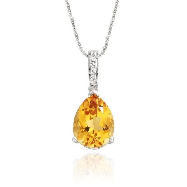 22.75 Carats Madère Citrine Avec Diamants Pendentif Serti Griffes Or 14k
