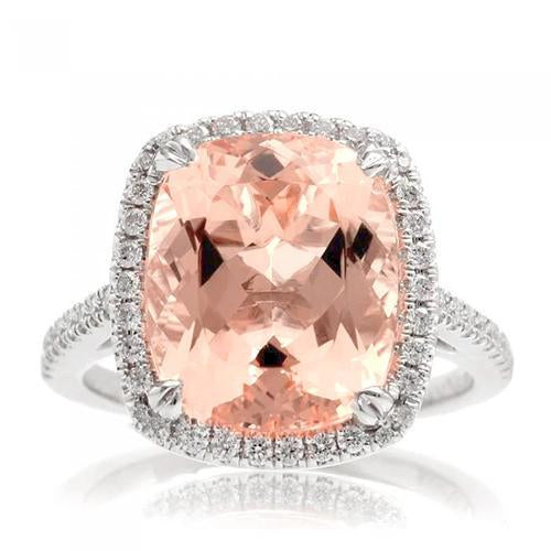 23.05 ct big morganite avec diamants bague de mariage or blanc 14k