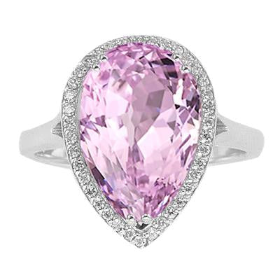 24.45 Carats Poire Kunzite Rose Avec Diamant Alliance Or Blanc - HarryChadEnt.FR