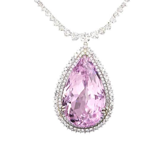26.50 carats taille poire kunzite pendentif pierre gemme or blanc 14k