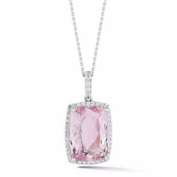 27 ct. Pendentif Kunzite Rose Avec Diamants Or Blanc - HarryChadEnt.FR
