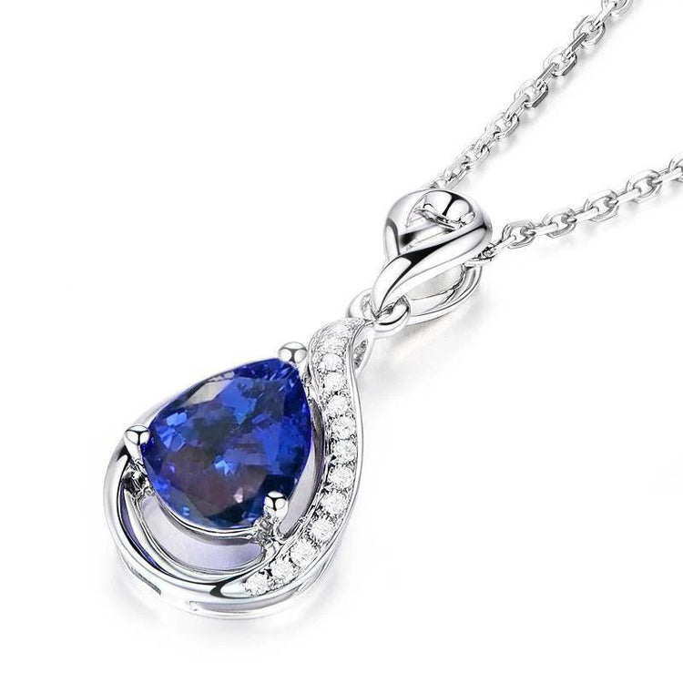 2,80 carats. Collier Pendentif Tanzanite Avec Diamants Avec Chaîne Blanc - HarryChadEnt.FR