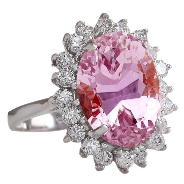 29.25 Carats Bague Kunzite Ovale Et Diamants Ronds Or Blanc 14K Nouveau - HarryChadEnt.FR