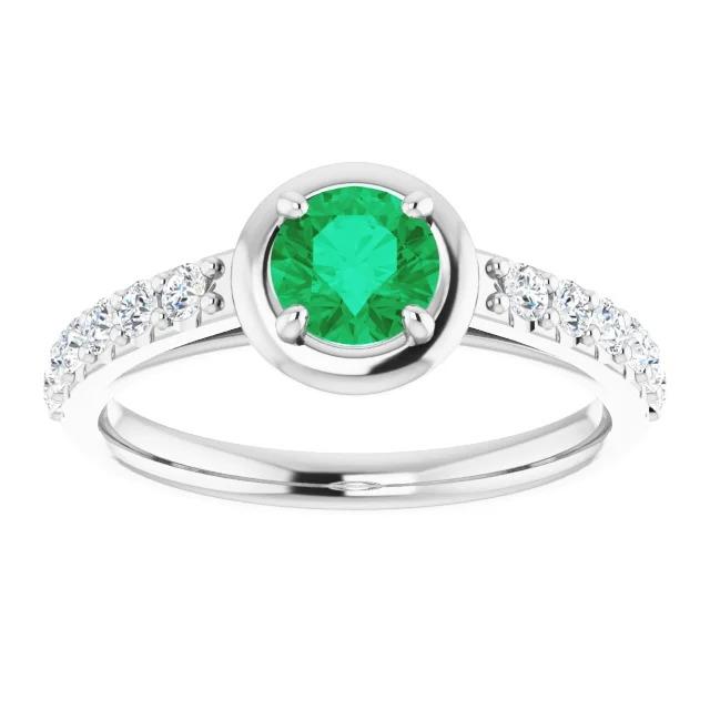 2.25 carats bague émeraude verte et diamant or blanc 14k