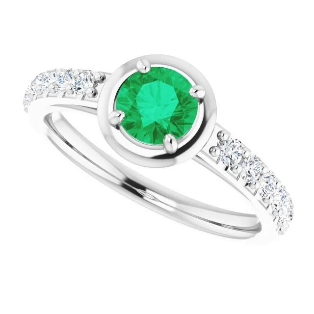 2.25 carats bague émeraude verte et diamant or blanc 14k