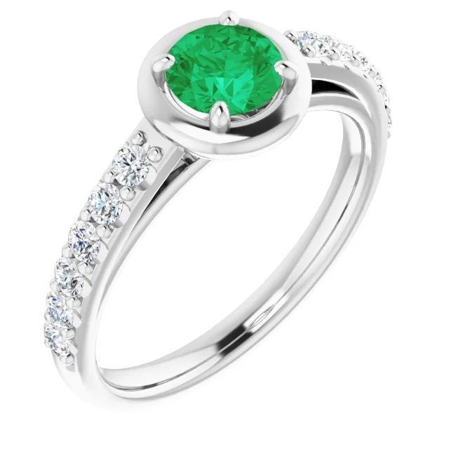 2.25 carats bague émeraude verte et diamant or blanc 14k