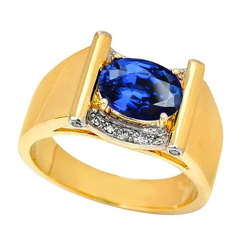 2.25 Carats Diamant Saphir de Ceylan Bague pour homme Bijoux Or 14K
