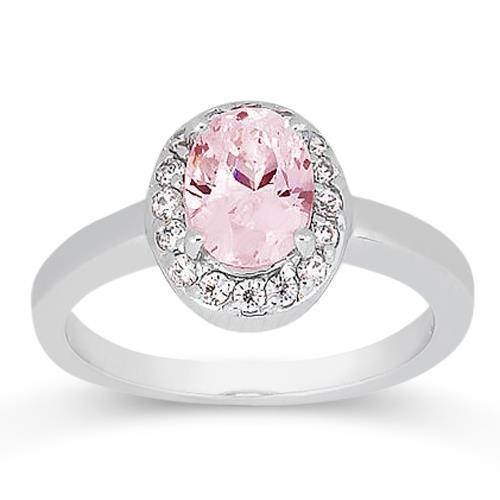 2.26 cts. Bague d'anniversaire avec pierres précieuses ovales roses Halo Or blanc - HarryChadEnt.FR