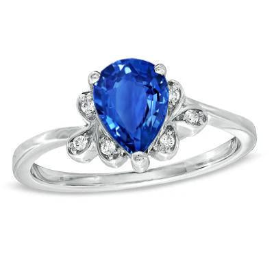 2.30 Carats Bague Saphir Ceylan Et Diamant Or Blanc 14K - HarryChadEnt.FR