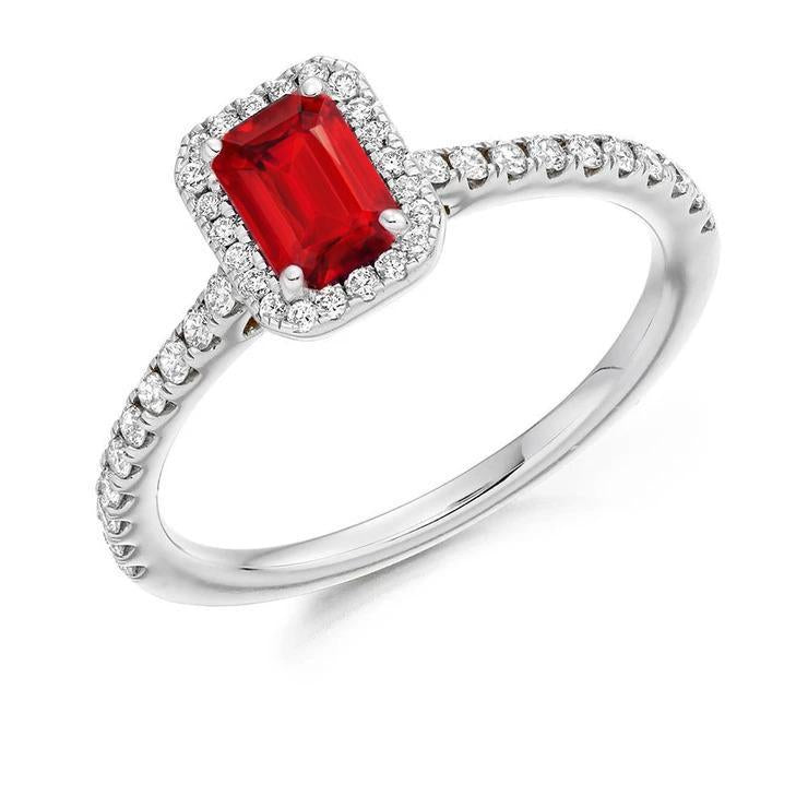 2.30 Carats Rubis Avec Diamants Halo Bague Or Blanc 14K Sertie De Griffes - HarryChadEnt.FR