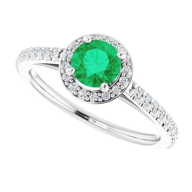 2.50 carats bague ronde halo vert emeraude or blanc 14k