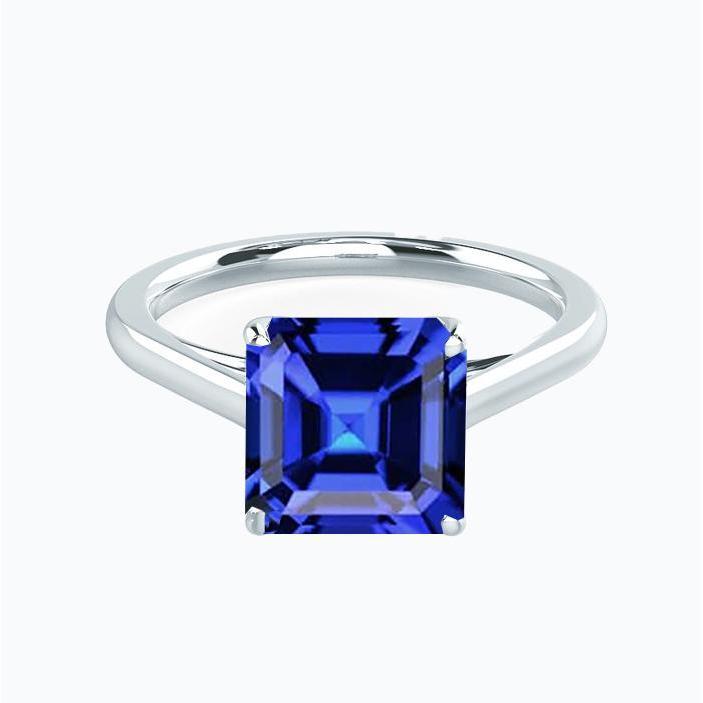 2.50 carats bague solitaire pierres précieuses asscher ceylan saphir or 14k